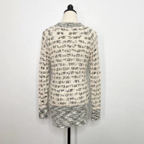 Katsumi Woven Sweater Blue Ivory Fuzzy Knit Eyelash Pullover Casual Work Size S - Picture 5 of 7
